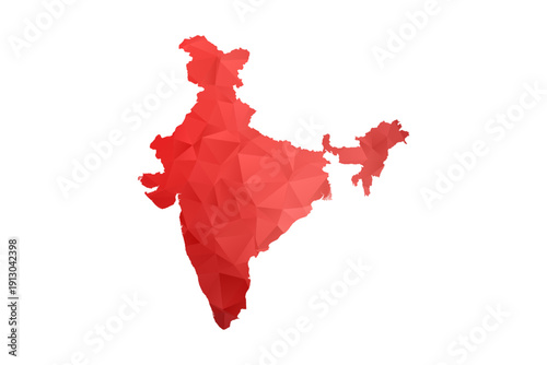 India Map - Polygon Style Vector Illustration in Red Gradient, Low Poly Geometric Design, Isolated on White Background, Perfect for Infographics, Reports, and Educational Materials.