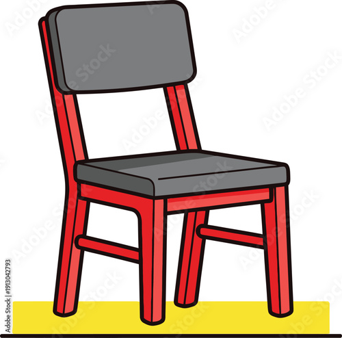 A single sturdy chair with red legs and a gray seat sits ready for use in a simple setting.