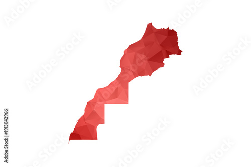 Morocco Map - Polygon Style Vector Illustration in Red Gradient, Low Poly Geometric Design, Isolated on White Background, Perfect for Infographics, Reports, and Educational Materials.