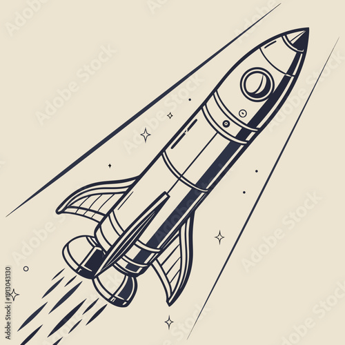 Rocket with Fins - Simple Outline Graphic