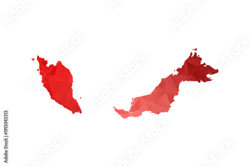 Malaysia Map - Polygon Style Vector Illustration in Red Gradient, Low Poly Geometric Design, Isolated on White Background, Perfect for Infographics, Reports, and Educational Materials.