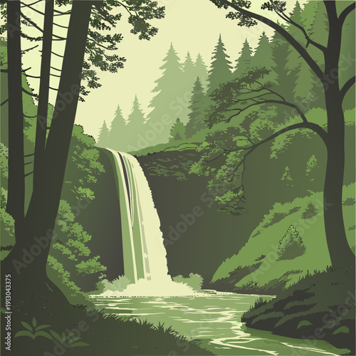 Waterfall in Dense Forest with Long Exposure Effect