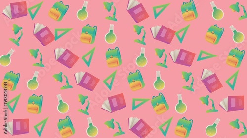 Ideal for schoolrelated designs, this vibrant pink background features a mix of colorful school supply clip art graphics. Perfect for educational projects.