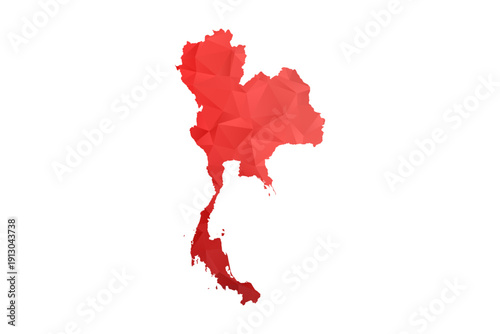 Thailand Map - Polygon Style Vector Illustration in Red Gradient, Low Poly Geometric Design, Isolated on White Background, Perfect for Infographics, Reports, and Educational Materials.