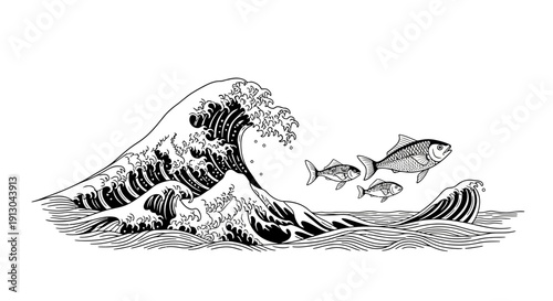 Fish jumping out of the wave.