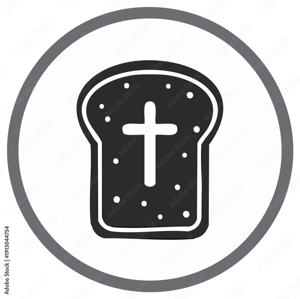 Fototapeta premium Religious Symbol Easter Bread with Cross Inside Circle Simple Vector Icon