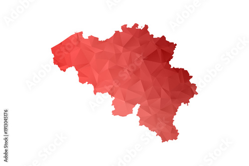 Belgium Map - Polygon Style Vector Illustration in Red Gradient, Low Poly Geometric Design, Isolated on White Background, Perfect for Infographics, Reports, and Educational Materials.