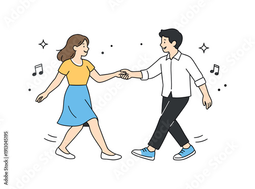    Dancing hand in hand. Couples enjoying a light dance, stepping together in rhythm while holding hands. The atmosphere is warm, optimistic,