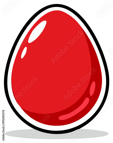 Red cartoon egg with a black outline.