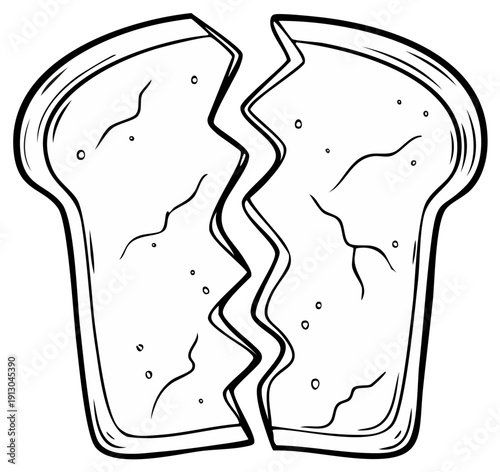 Cracked and Split Loaf of Bread Illustration Simple Drawing