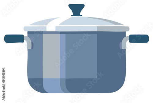 Flat Design Illustration of a Blue Cooking Pot with Lid and Handles