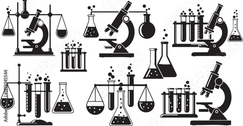 Science Laboratory Equipment Icons and Instruments Set Illustration
