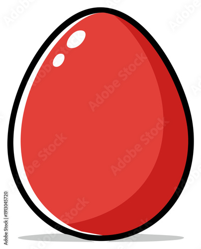 Vibrant red cartoon egg with glossy highlights and a dark outline, symbolizing Easter or spring