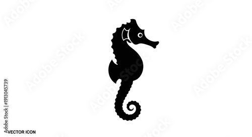 Black silhouette of a seahorse swimming.