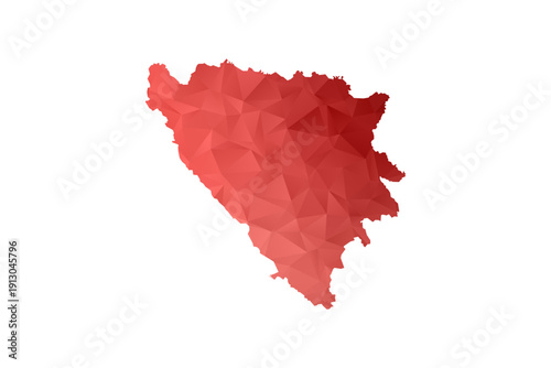 Bosnia and Herzegovina Map - Polygon Style Vector Illustration in Red Gradient, Low Poly Geometric Design, Isolated on White Background, Perfect for Infographics, Reports, and Educational Materials.