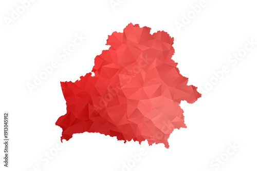 Belarus Map - Polygon Style Vector Illustration in Red Gradient, Low Poly Geometric Design, Isolated on White Background, Perfect for Infographics, Reports, and Educational Materials.