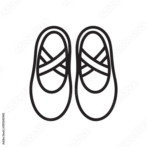 Two ballet slippers with ribbon ties for dancers in minimalist style