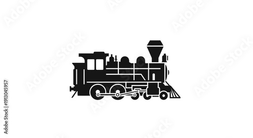 Foto Black silhouette of old steam locomotive.