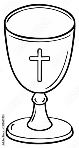 Christian chalice with a cross symbol line art for holy communion