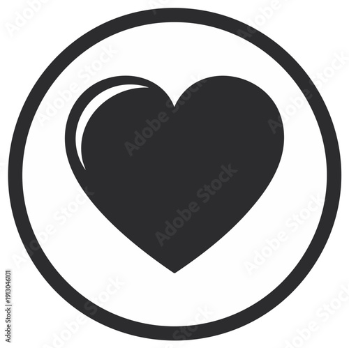 Black heart icon inside a white circle love symbol concept