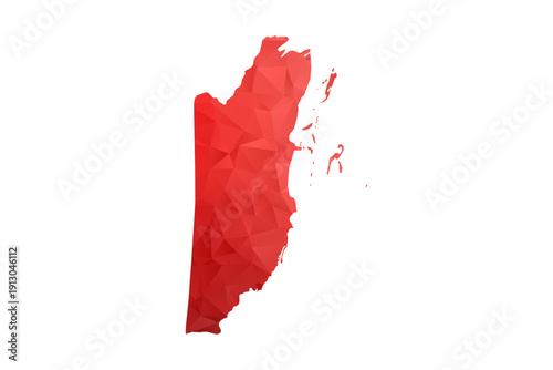 Belize Map - Polygon Style Vector Illustration in Red Gradient, Low Poly Geometric Design, Isolated on White Background, Perfect for Infographics, Reports, and Educational Materials.