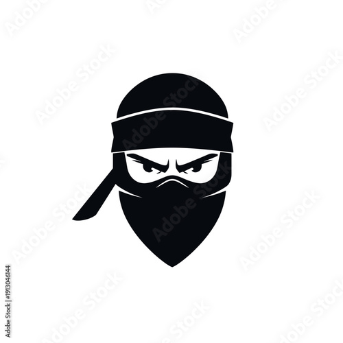 Mysterious Ninja Face Mask Logo Design on White Background - Symbolizing Stealth and Combat