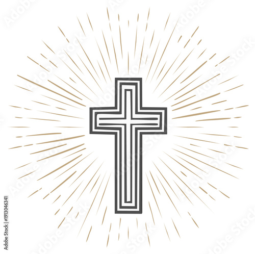 Modern Geometric Christian Cross Symbol Radiating Light Rays for Religious Themes