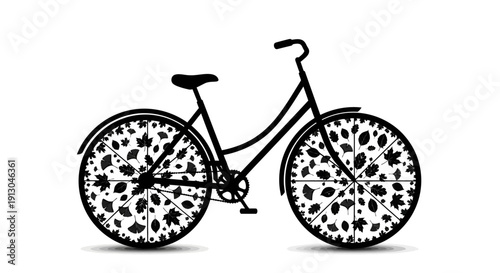Black Bicycle with Decorative Wheels Illustration.