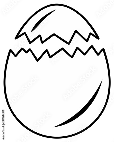 Outline illustration of a cracked eggshell design for easter, holidays or food.