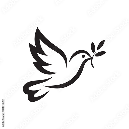 Dove carrying olive branch symbolizing peace and harmony in minimalist style