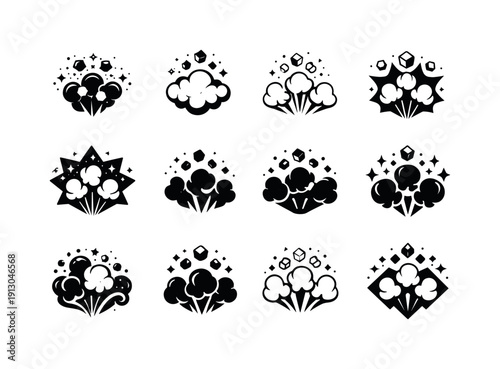    popcorn with sugar. Icon set. Set Logo of popcorn with sugar: popping kernels with sugar dust. harmonious logo variations of the same