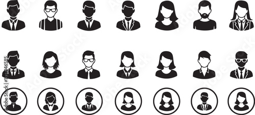 A diverse group of people icons in black and white on a clean background