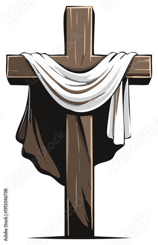 Wooden Cross Drape White Cloth Religious Symbol Christianity Faith Spirituality Hope