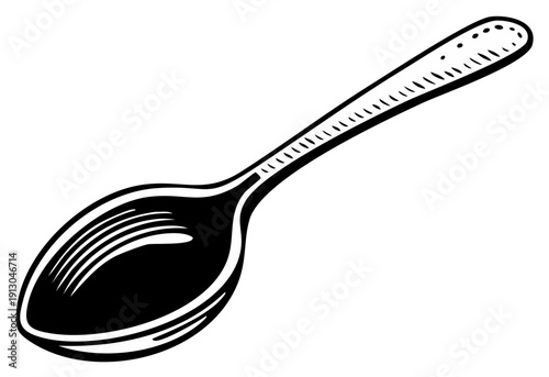 Black and White Spoon Illustration Kitchen Utensil Dinnerware Drawing Engraved Style