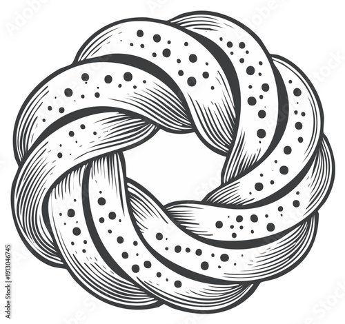 Hand-drawn braided roll with seeds illustration vector drawing bakery item