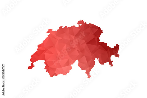Switzerland Map - Polygon Style Vector Illustration in Red Gradient, Low Poly Geometric Design, Isolated on White Background, Perfect for Infographics, Reports, and Educational Materials.