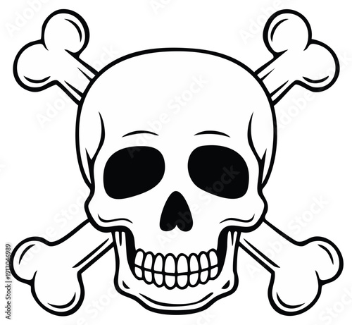Skull and crossbones symbol for danger, risk, or warning on a plain background