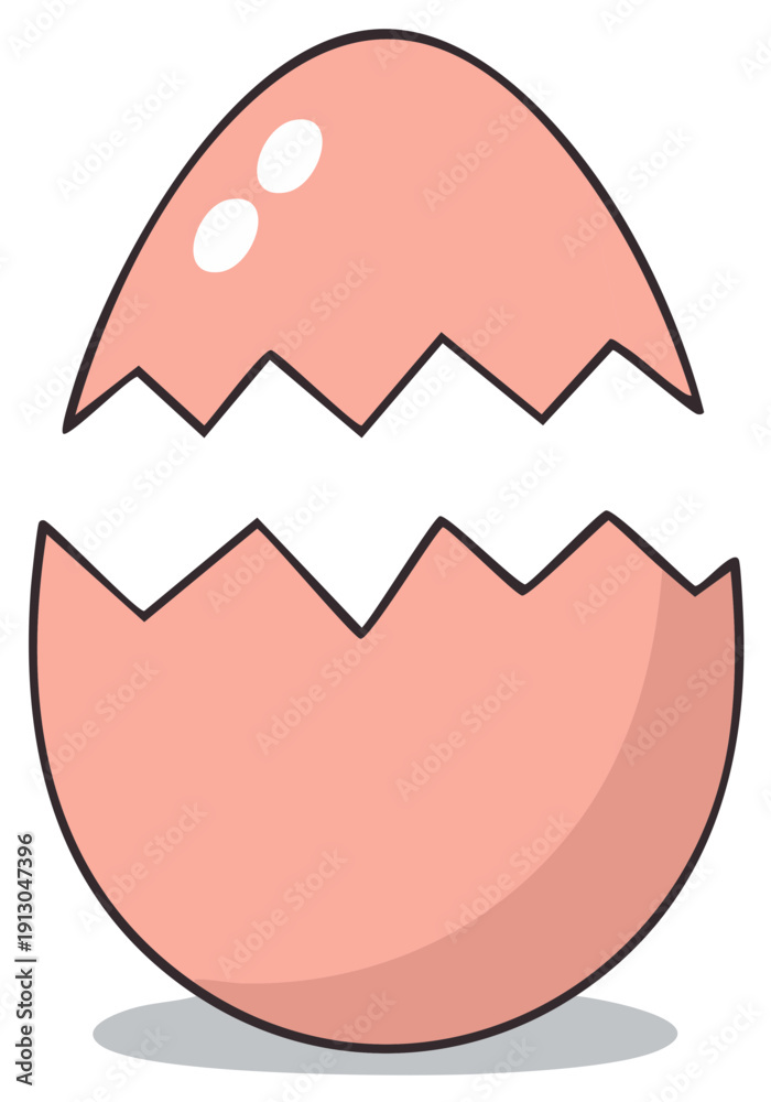 Obraz premium Pink cracked eggshell illustration showing jagged break and two empty halves