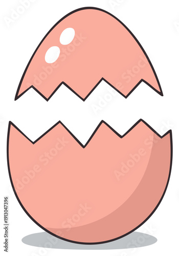 Pink cracked eggshell illustration showing jagged break and two empty halves