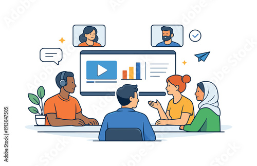 Digital Team Collaboration. Remote team collaboration a calm digital meeting moment with diverse teammates focused on a shared screen, conveying alignment,