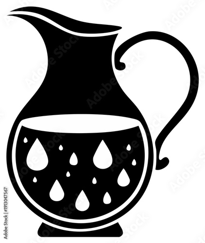 Pitcher Illustration Filled with Liquid Droplets Clean and Modern Art