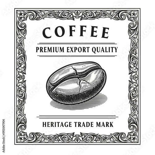 Vintage Coffee Bean Label with Heritage Trade Mark.