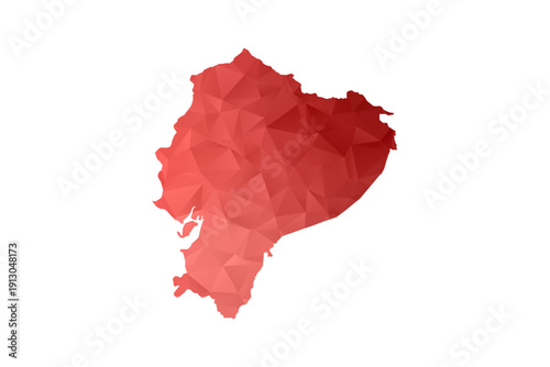 Ecuador Map - Polygon Style Vector Illustration in Red Gradient, Low Poly Geometric Design, Isolated on White Background, Perfect for Infographics, Reports, and Educational Materials.