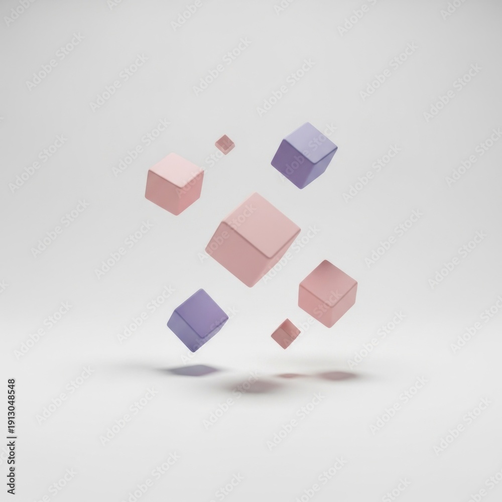 Obraz premium Floating pastel cubes casting soft shadows, simple abstract composition