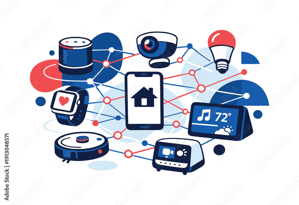 custom made wallpaper toronto digital  Smart devices ecosystem. Multiple smart devices floating in one space, connected by glowing