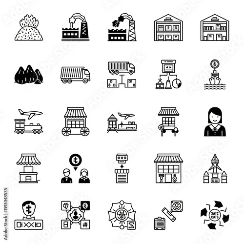 Black and white business icons set.