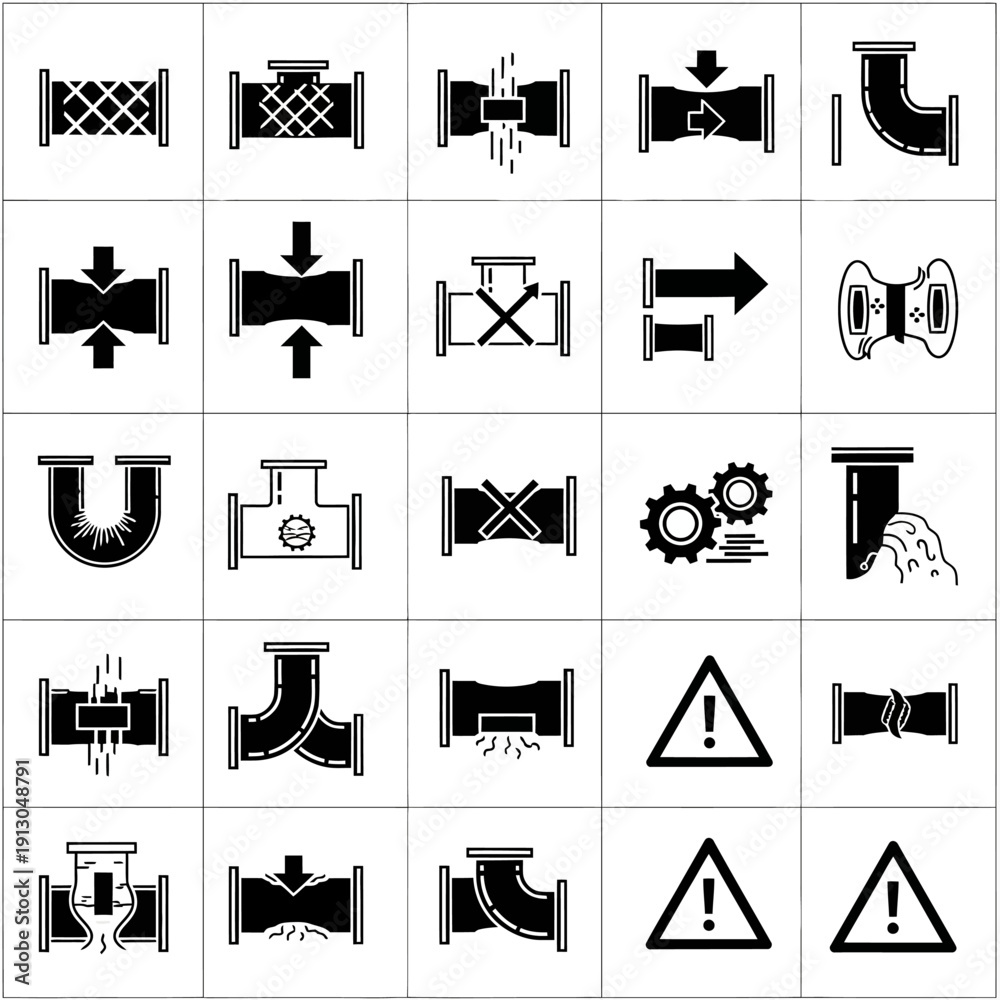 Fototapeta premium Black and white industrial pipe icons.