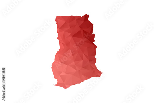 Ghana Map - Polygon Style Vector Illustration in Red Gradient, Low Poly Geometric Design, Isolated on White Background, Perfect for Infographics, Reports, and Educational Materials.