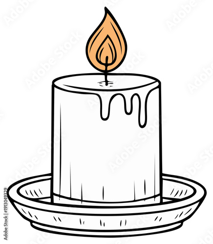 Cartoon candle burning with flame on a plate