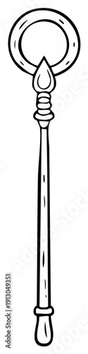Cartoon Ritual Scepter with Ring and Pointed End in a Hand Drawn Style
